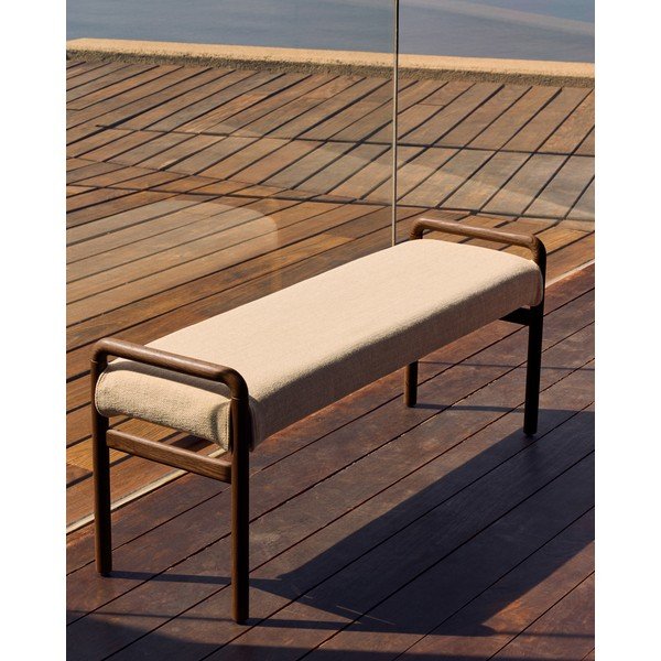 Krémszínű-natúr színű zsenília pad Macaret – Kave Home-image-1