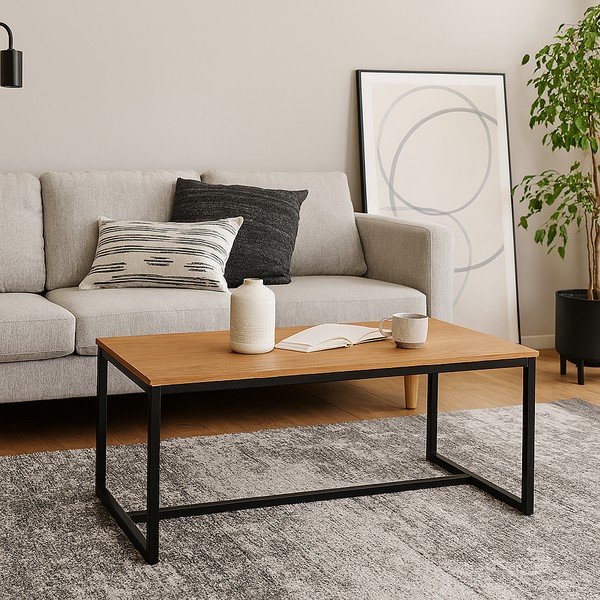 Natúr színű dohányzóasztal tölgyfa dekorral 47x90 cm Norden – Bonami Essentials-image-1