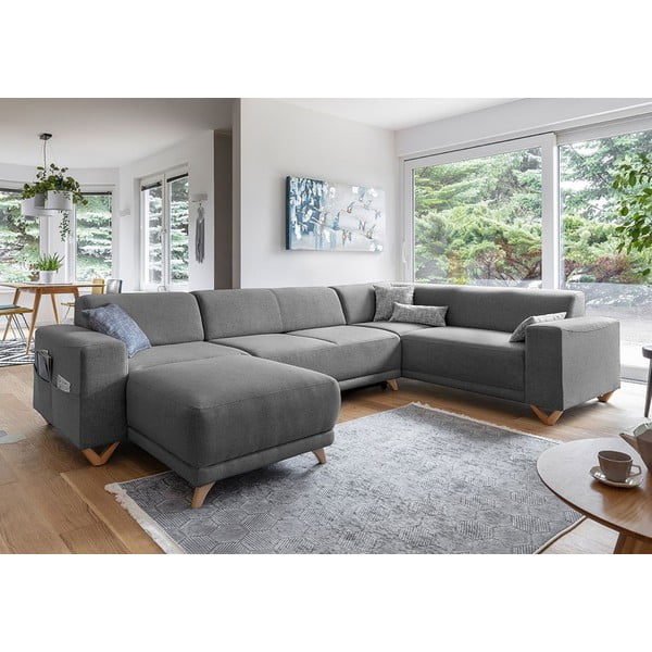 Szürke kinyitható-tárolóhelyes sarokkanapé (jobb oldali-U alakú) Classy Sophie – Miuform-image-3