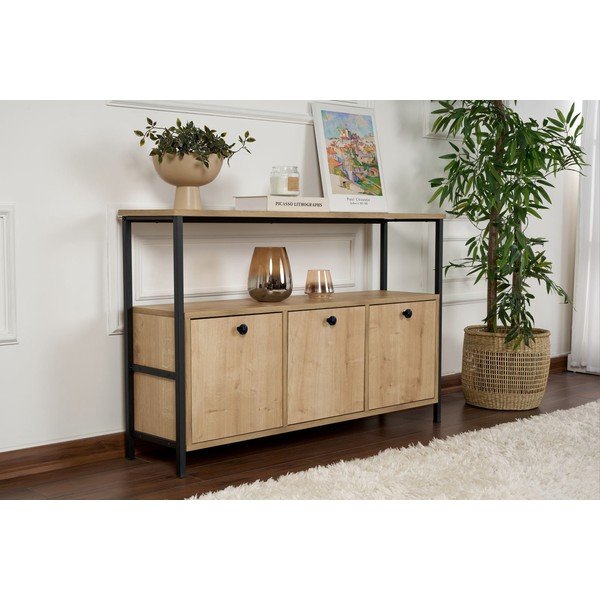 Világos natúr színű konzolasztal tölgyfa dekorral 29,5x120 cm Solace – Kalune Design-image-1