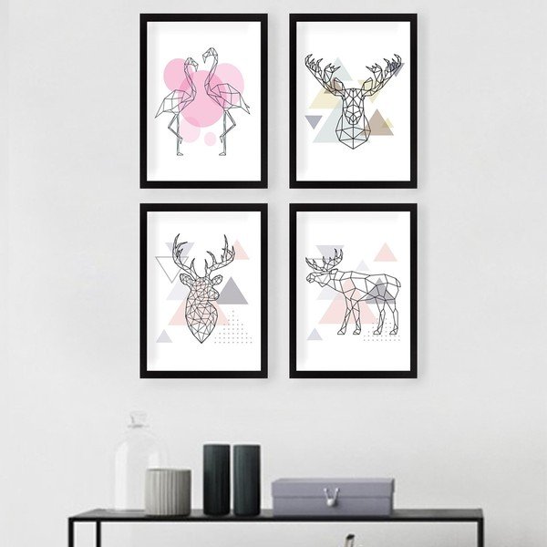 Kép szett 4 db-os 24x29 cm Geometric Animals – Wallity-image-1