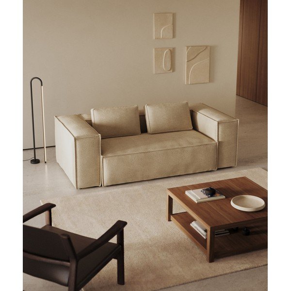 Bézs kordbársony kanapé 210 cm Blok – Kave Home-image-1