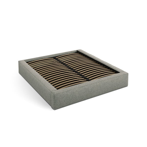 Zöld kárpitozott ágyneműtartós franciaágy ágyráccsal 160x200 cm Simon – Micadoni 