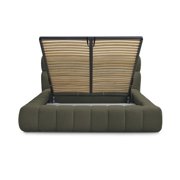 Zöld kárpitozott ágyneműtartós franciaágy ágyráccsal 160x200 cm Mont Blanc – Bobochic Paris-image-3