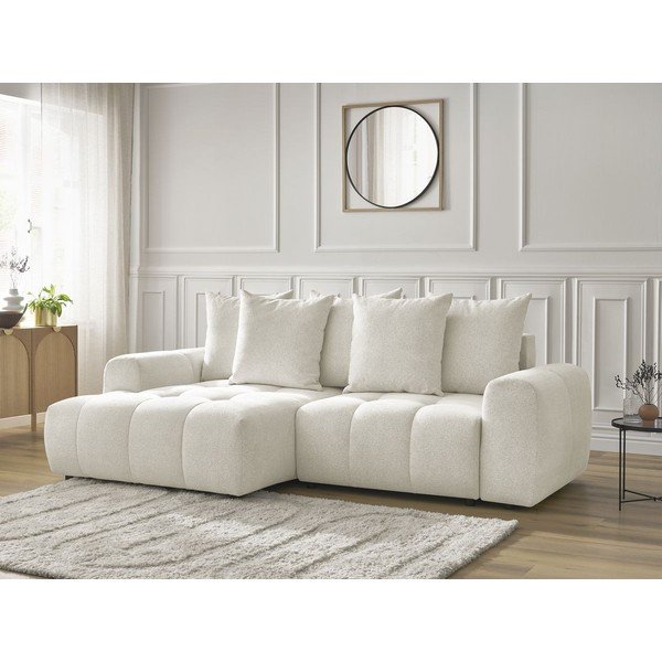 Fehér zsenília kinyitható-tárolóhelyes sarokkanapé (bal oldali-heverő résszel) Roxelane – Bobochic Paris-image-3