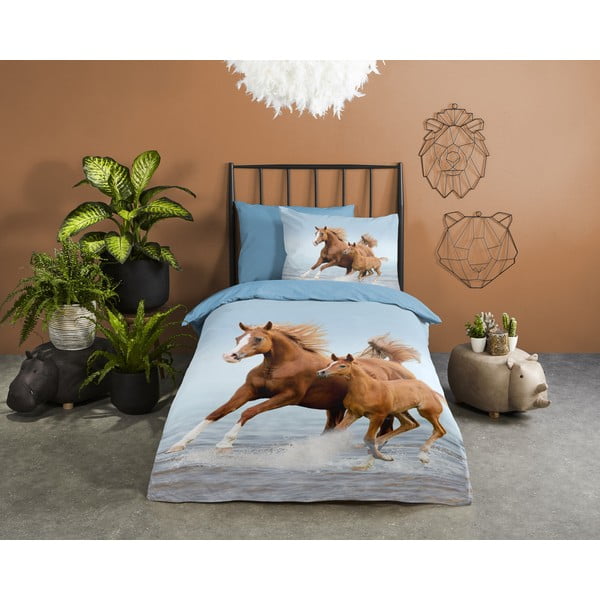 Kék egyszemélyes pamut gyerek ágyneműhuzat 140x200 cm Free – Good Morning-image-1