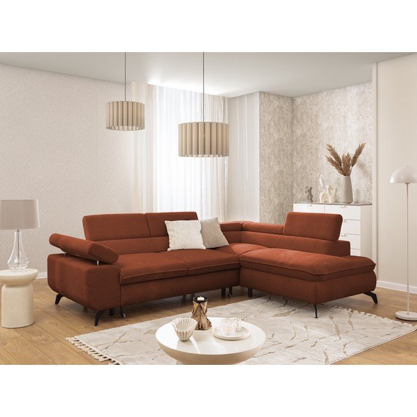 Terrakotta színű zsenília sarokkanapé (jobb oldali-L alakú) Marbeya  – Ropez-image-1
