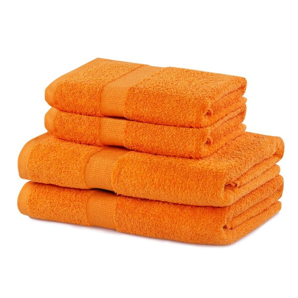 Narancssárga frottír pamut törölköző és fürdőlepedő készlet 4 db-os Marina – DecoKing