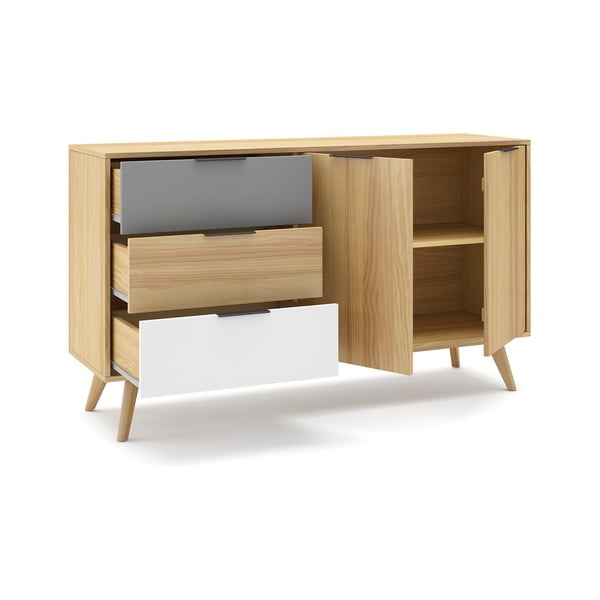 Natúr színű borovi fenyő alacsony komód 140x81 cm Elfa – Marckeric-image-4