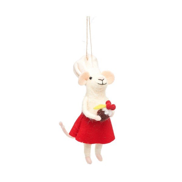 Gyapjú kézzel készített karácsonyfadísz 14 cm Mary Baker Mouse – Sass & Belle
