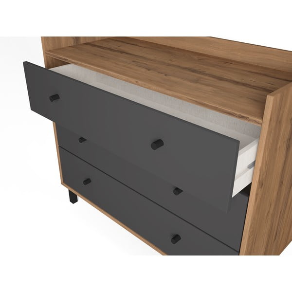 Szürke alacsony komód diófa dekorral 92x75 cm Malta - Marckeric-image-3