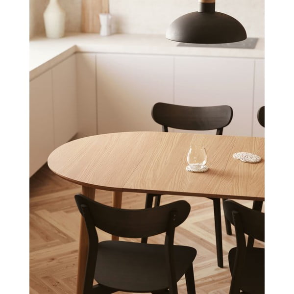 Natúr színű kerek bővíthető étkezőasztal tölgyfa dekorral ø 160 cm Oqui – Kave Home-image-1