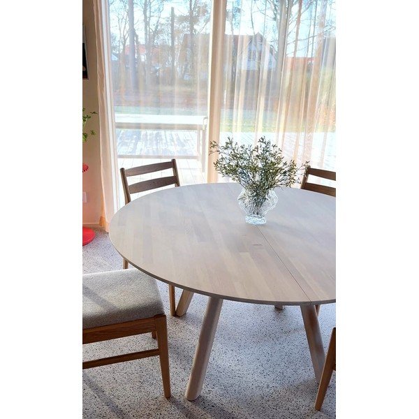 Tölgyfa kerek bővíthető étkezőasztal ø 140 cm Clapperton – Rowico-image-3