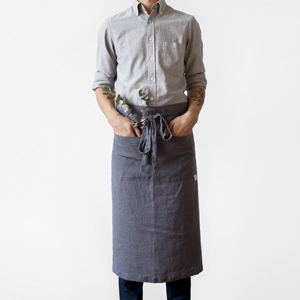 Chef sötétszürke len kötény, hosszúság 76 cm - Linen Tales