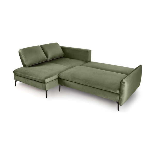 Fira zöld bársony kinyitható sarokkanapé, bal oldalas - Bonami Selection-image-3