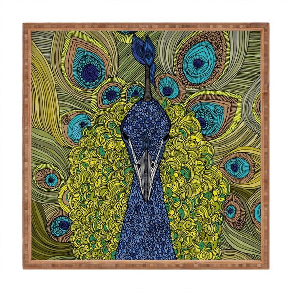 Peacock dekoratív fatálca, 40 x 40 cm