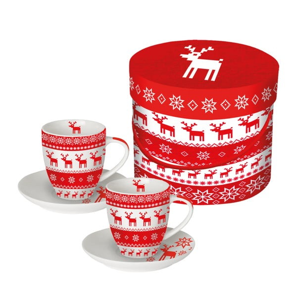 Magic Christmas Red 2 részes porcelán eszpresszó csésze szett karácsonyi motívummal, díszdobozban, 100 ml - PPD