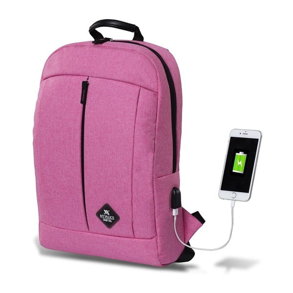 GALAXY Smart Bag fukszia színű hátizsák USB csatlakozóval - My Valice