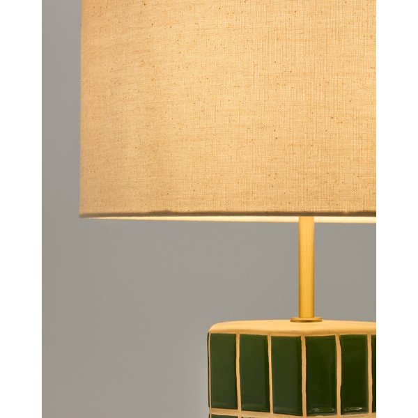 Zöld-krémszínű asztali lámpa textil búrával (magasság 61,5 cm) Rue – Kave Home-image-3
