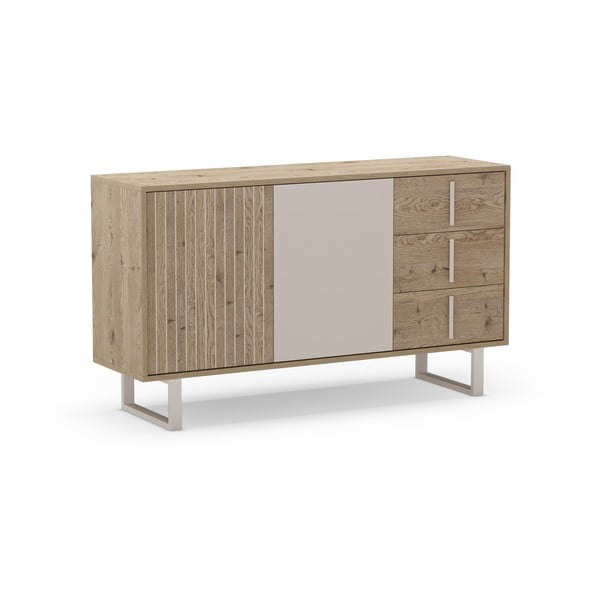 Szürke-natúr színű alacsony komód tölgyfa dekorral 140x80 cm Millay – Marckeric-image-2