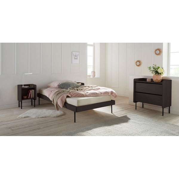 Fekete magas komód tölgyfa dekorral 80x82 cm Wrap – Bonami Selection-image-1