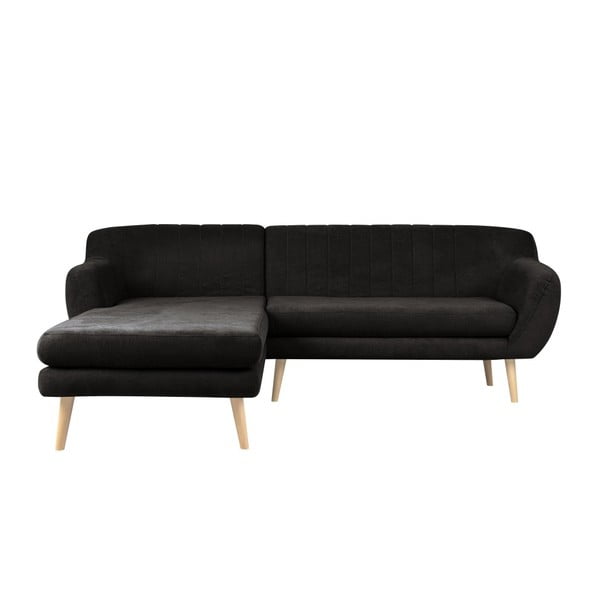 Sardaigne fekete kanapé baloldali fekvőfotellel - Mazzini Sofas