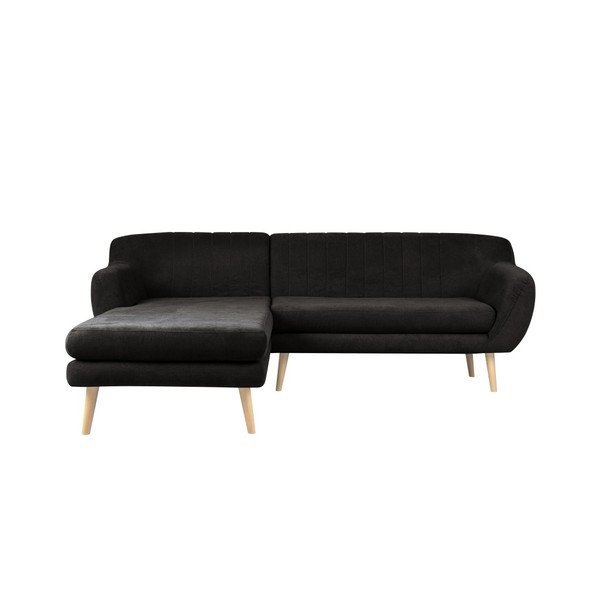 Sardaigne fekete kanapé baloldali fekvőfotellel - Mazzini Sofas