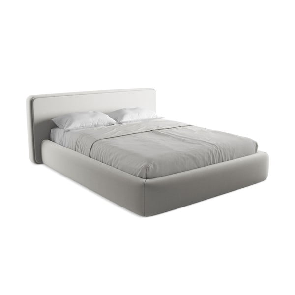 Világosszürke kárpitozott ágyneműtartós franciaágy ágyráccsal 160x200 cm Kiana – Makamii-image-2