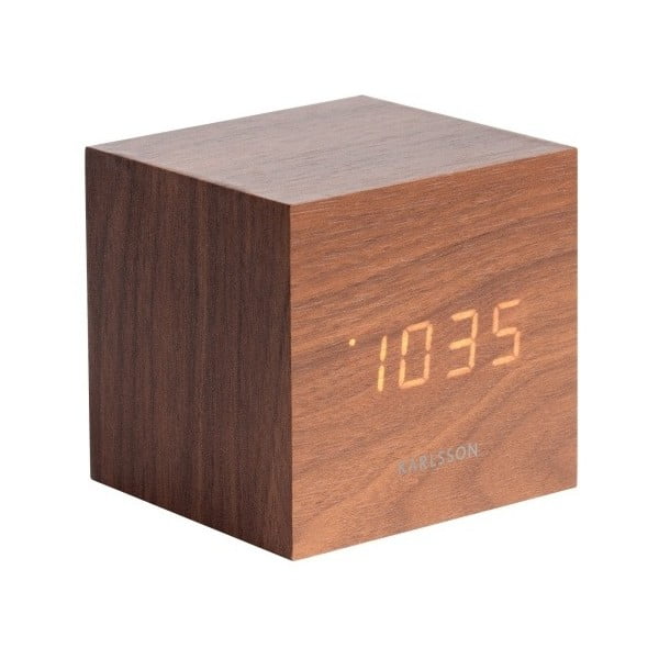 Mini Cube ébresztőóra fa dekorral, 8 x 8 cm - Karlsson