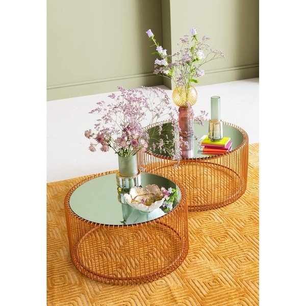 Rézszínű kerek dohányzóasztal szett 2 db-os ø 69,5 cm Wire Big – Kare Design-image-1