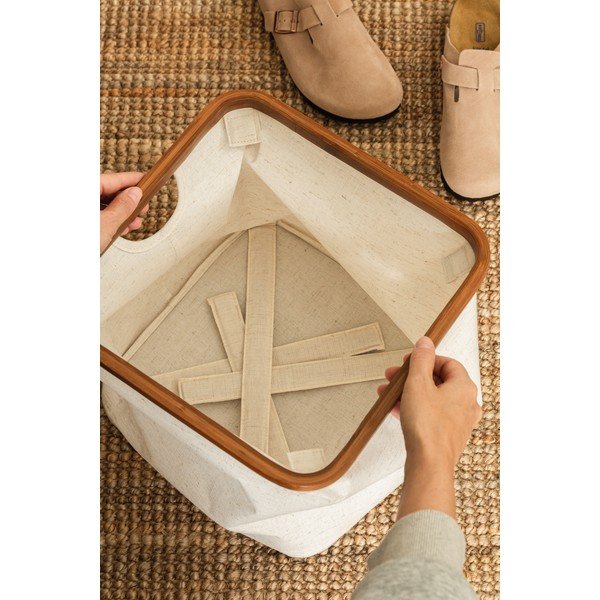 Krémszínű textil tárolódoboz 30x30x30 cm Bamboo/Linen Cube – Bigso-image-3