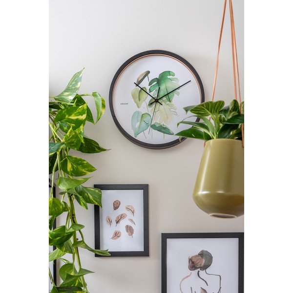 Monstera zöld-fehér falióra fekete kerettel, ø 26 cm - Karlsson-image-1