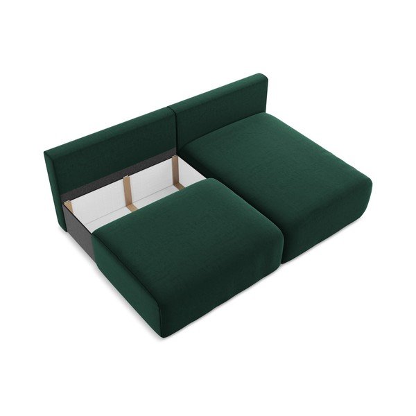 Sötétzöld bársony kinyitható-tárolóhelyes sarokkanapé (jobb oldali-heverő résszel) Kalena – Makamii-image-4