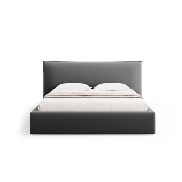 Sötétszürke kárpitozott ágyneműtartós franciaágy ágyráccsal 160x200 cm Elio – Milo Casa-image-3