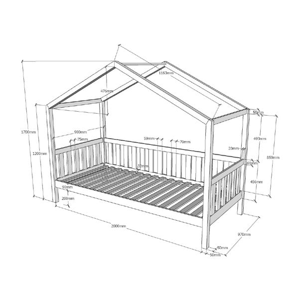 Dallas fehér borovi fenyő házikó gyerekágy, 90 x 200 cm - Vipack-image-2