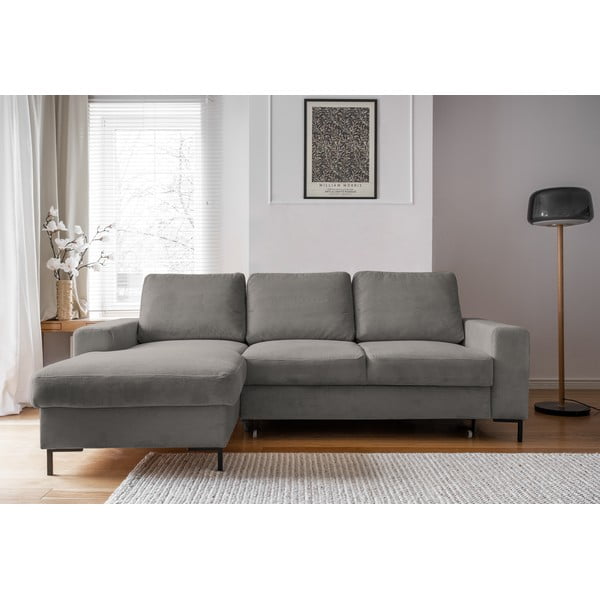 Szürke kordbársony kinyitható sarokkanapé (bal oldali) Lofty Lilly – Miuform-image-1