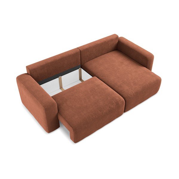 Terrakotta színű zsenília kinyitható-tárolóhelyes sarokkanapé (jobb oldali-heverő résszel) Kona – Makamii-image-4