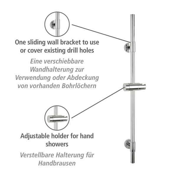 Fényes ezüstszínű fali rozsdamentes acél zuhanytartó 66 cm Basic – Wenko-image-3