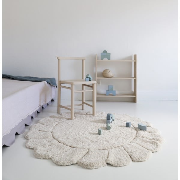 Krémszínű mosható kézi szövésű pamut gyerek szőnyeg ø110 cm Gabrielle – Nattiot-image-3