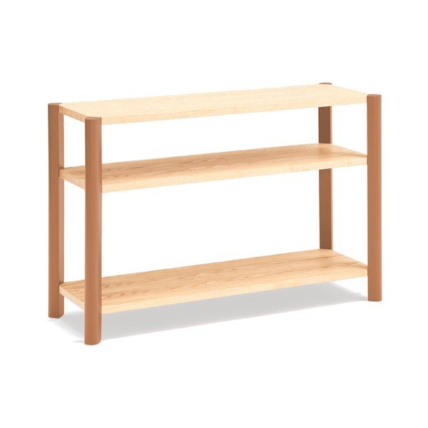 Téglavörös-világos natúr színű polcos állvány tölgyfa dekorral 126x84x43 cm Bona – Teulat-image-2