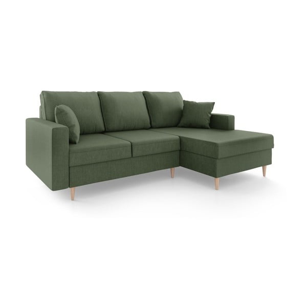 Aubrieta zöld kinyitható kanapé tárolóhellyel, jobb oldali kivitel - Mazzini Sofas