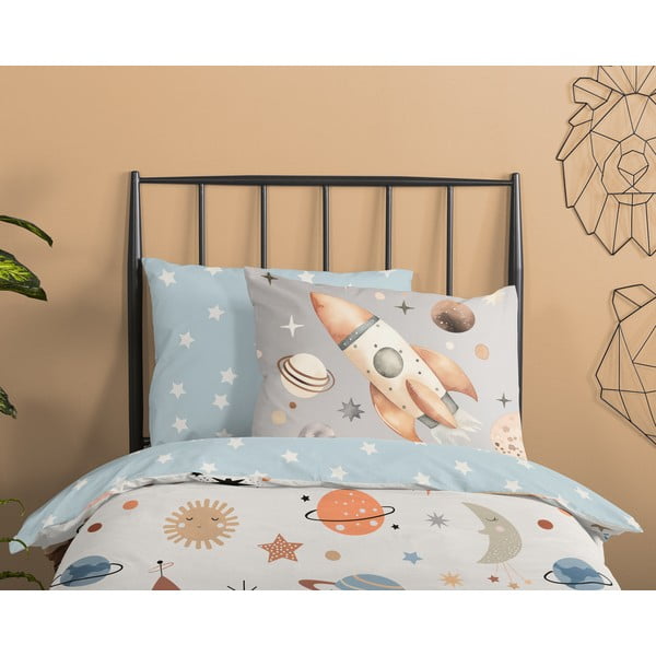 Kék-bézs egyszemélyes pamut gyerek ágyneműhuzat 140x200 cm Eclips – Good Morning-image-2