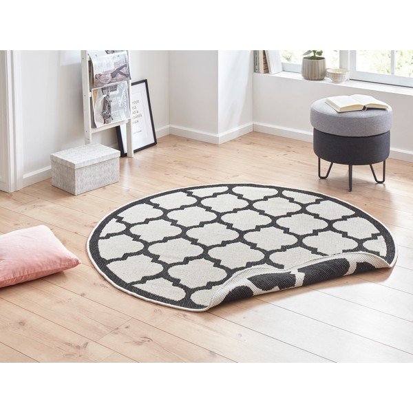 Palermo fekete-krémszínű kültéri szőnyeg, ⌀ 200 cm - NORTHRUGS-image-1