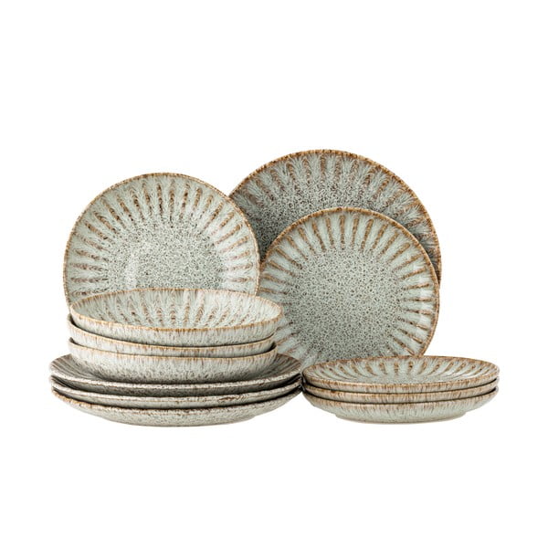 Kőedény étkészlet 12 db-os Fleur – Bloomingville