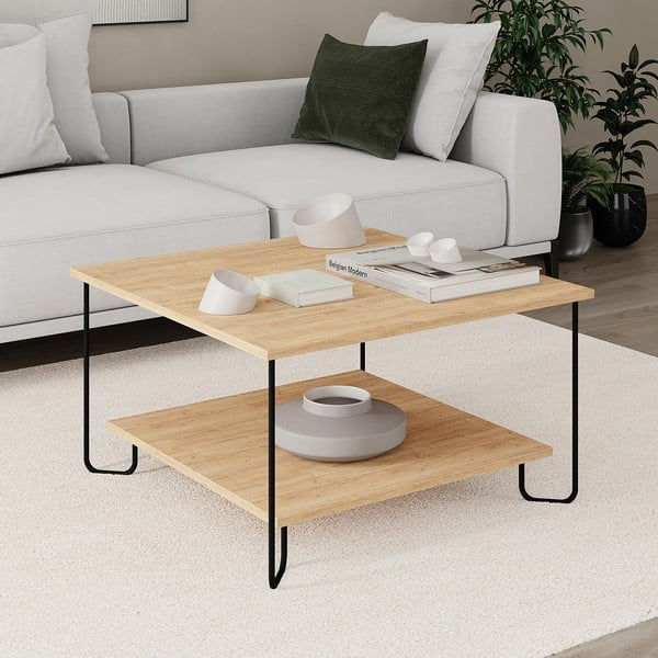 Natúr színű dohányzóasztal tölgyfa dekoros asztallappal 80x80 cm Tonka – Marckeric-image-2