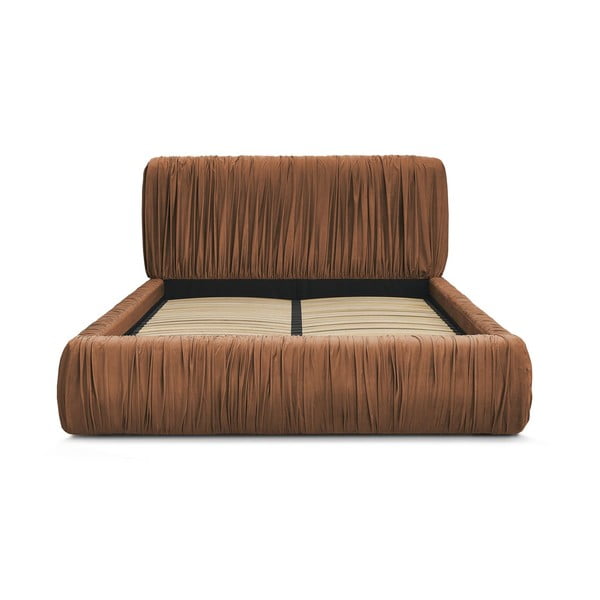 Narancssárga kárpitozott ágyneműtartós franciaágy ágyráccsal 180x200 cm Blair – Bobochic Paris-image-4