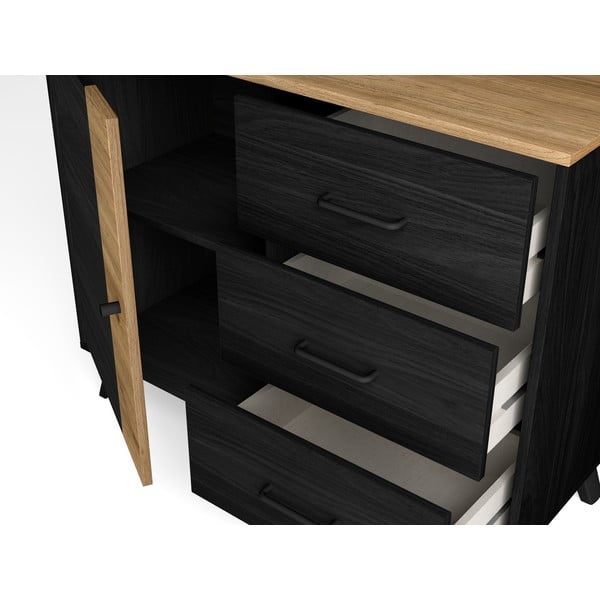 Fekete-natúr színű alacsony komód tölgyfa dekorral 92x81 cm Texas – Marckeric-image-4