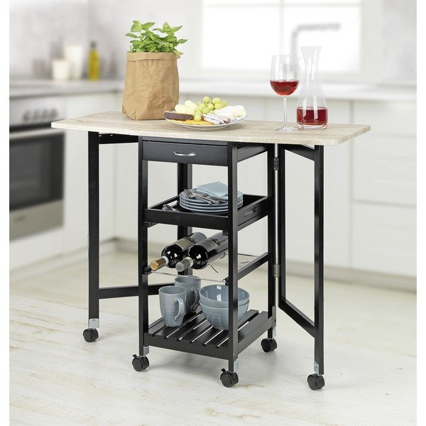 Fekete-natúr színű bortartó szekrény tölgyfa dekorral, palackok száma 3, 97x77 cm – Maximex-image-1