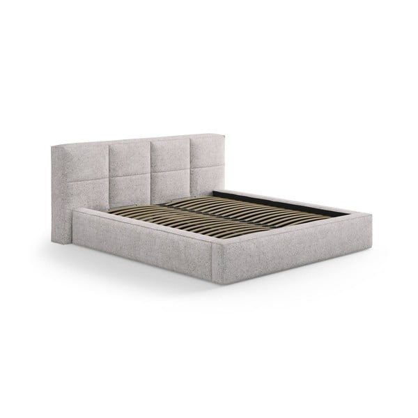 Bézs kárpitozott ágyneműtartós franciaágy ágyráccsal 160x200 cm Simon – Micadoni -image-4