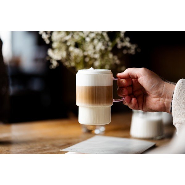 Rózsaszín üveg bögre szett 2 db-os cappucinóhoz 350 ml Livio – Vialli Design-image-4